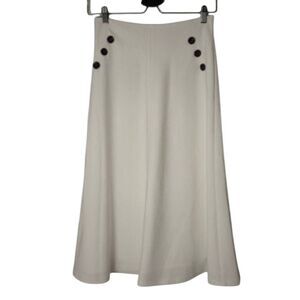 White House Black Market Women's White Poly/Rayon/Spandex Lined Skirt w Black Bu